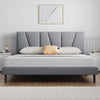 Front view of Molblly Ambria Bed Frame Upholstered Platform with Headboard light grey in bedroom